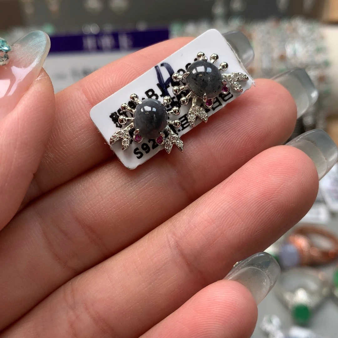 翡翠银S925镶嵌吊坠(不含链)耳钉