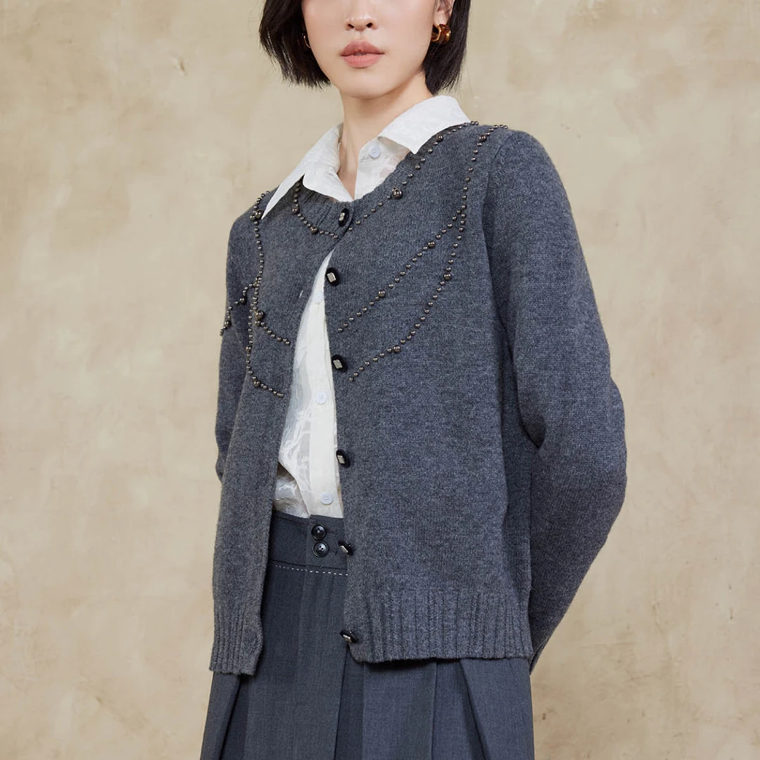 高斯雪岚【秋装新品】显瘦宽松时尚长袖针织开衫25313652