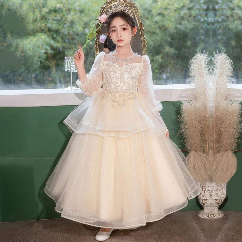 女童新款礼服花童婚礼服儿童生日宴会公主裙演出服钢琴走秀表演服