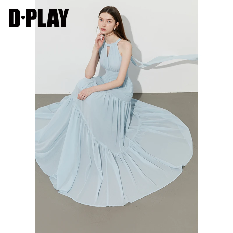 DPLAY【度假系列】2025年夏季新款蓝色连衣裙女海边吊带沙滩裙子