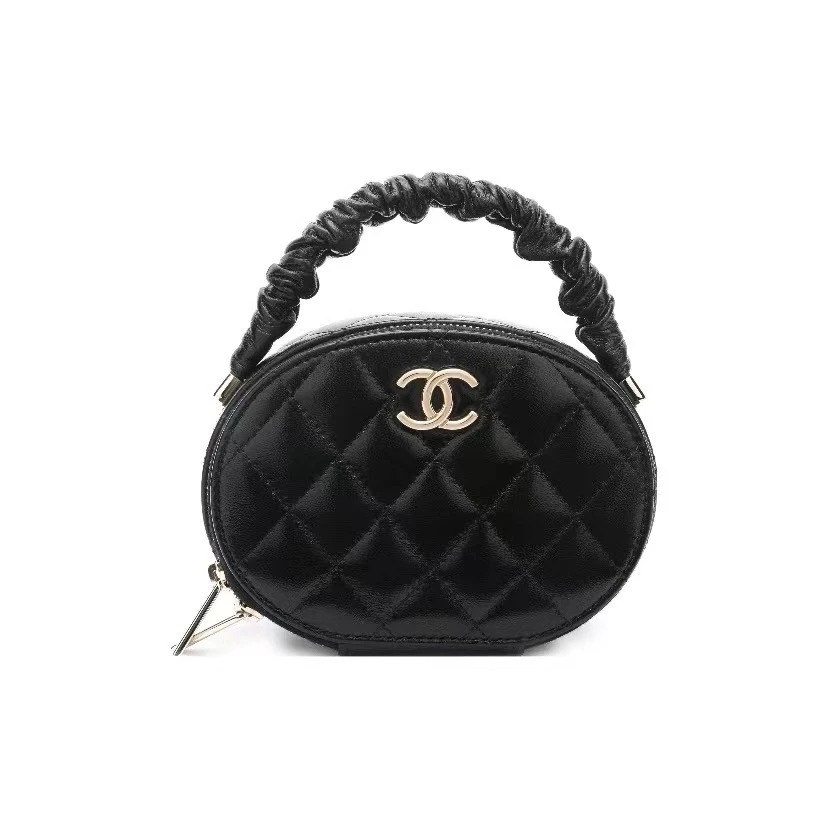 95新 Chanel/香奈儿 手提肥肠包黑金羊皮/JW0788