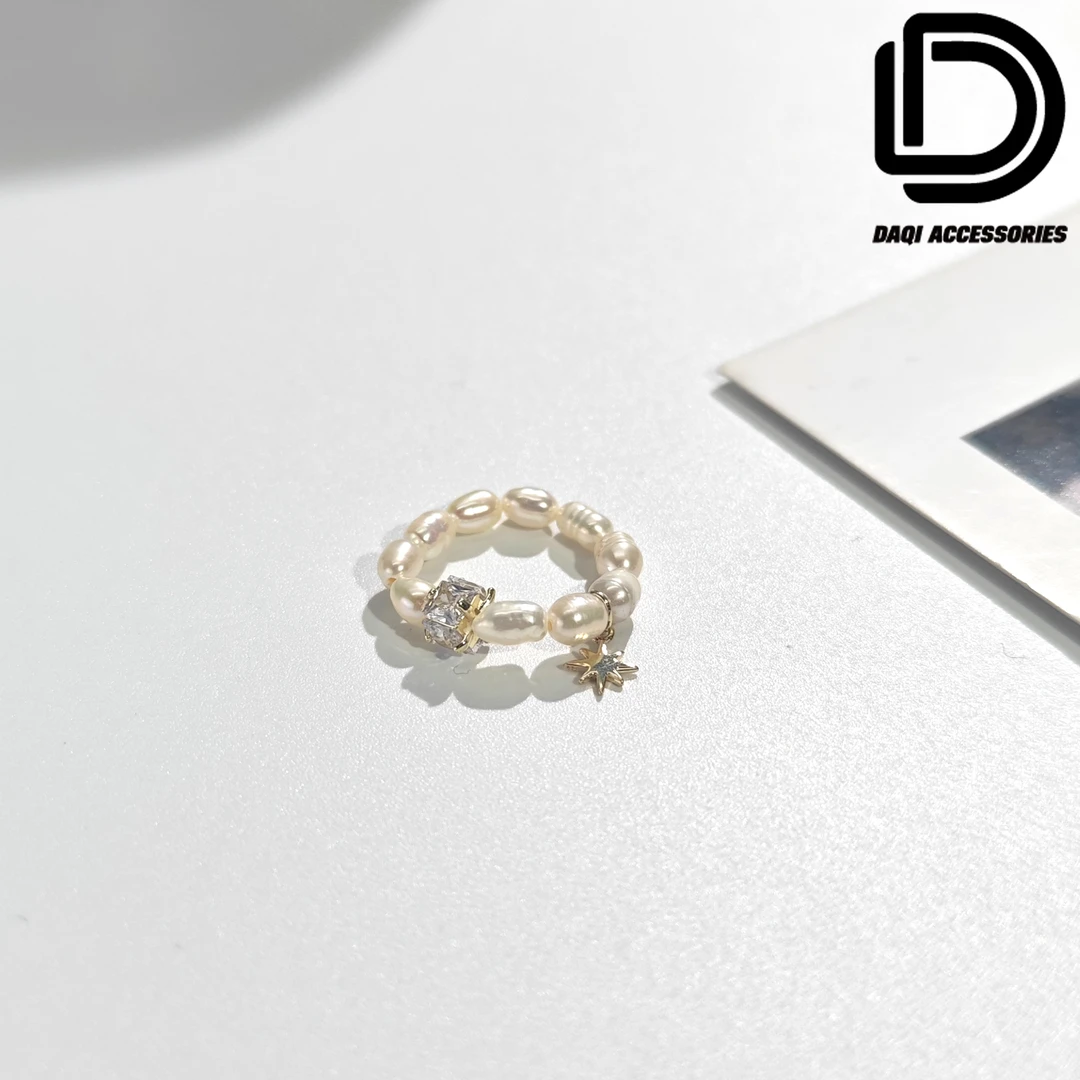 铜合金合成锆石戒指 013大淇原创潮流个性仿珍珠方锆指环戒指