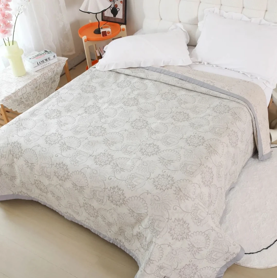 【汉花】230X250cm天然汉麻吸湿高精密床盖（卡其灰）