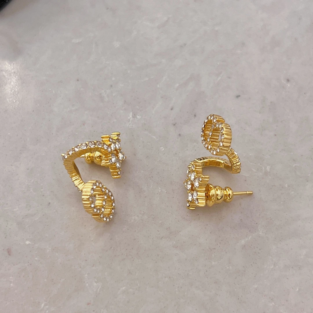 铜合金锆石耳饰 镀K金 法式星星环绕耳钉轻奢小众高级感