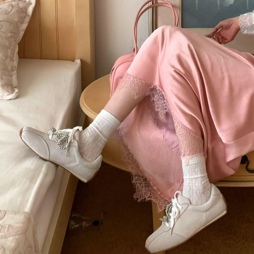 【赵小小yimao】蝴蝶结系带德训鞋真皮牛皮橡胶大底平底单鞋