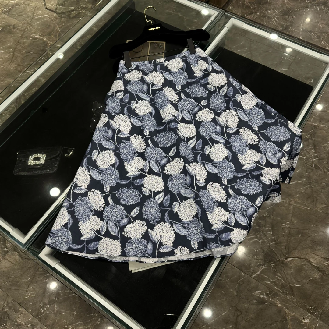 2025新款抗皱印花布中长半身裙-25811