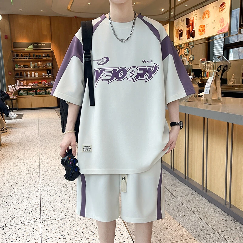 男休闲运动青少年夏季时尚潮流帅气宽松青少年夏季套装