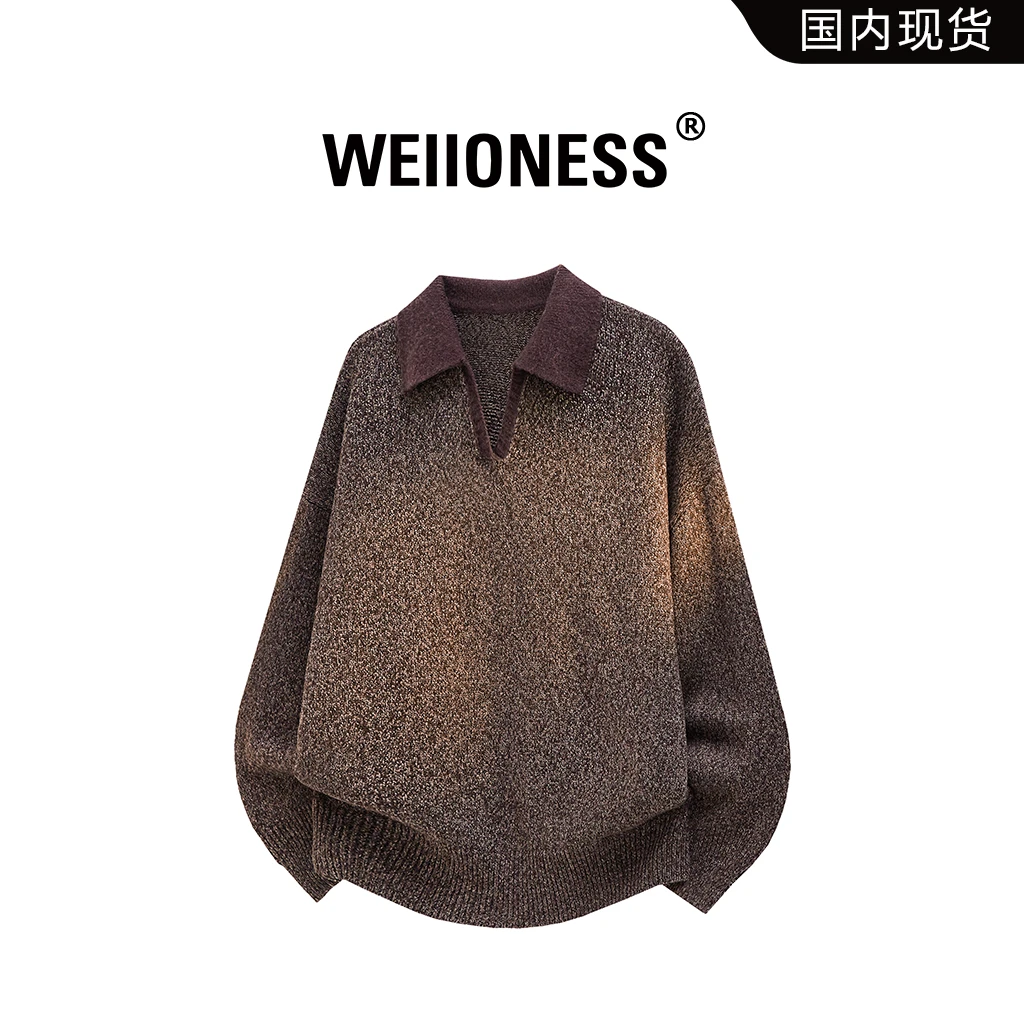 WEIIONESS复古老钱风针织毛衣冬季新款高级感休闲翻领针织衫上衣