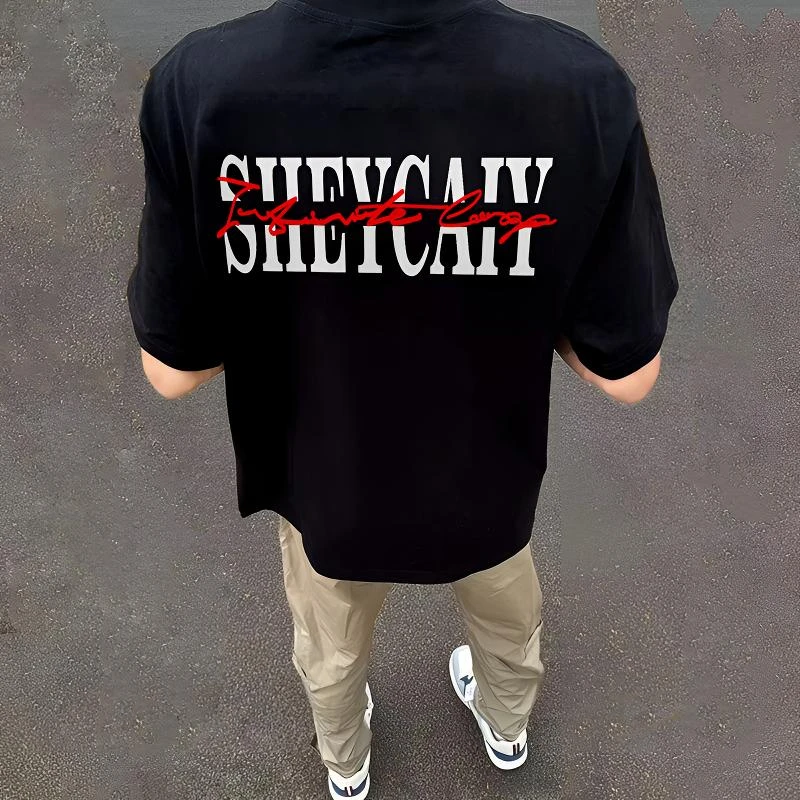 美式潮牌重磅黑色短袖t恤男夏季百搭小众设计感情侣款休闲上衣ins