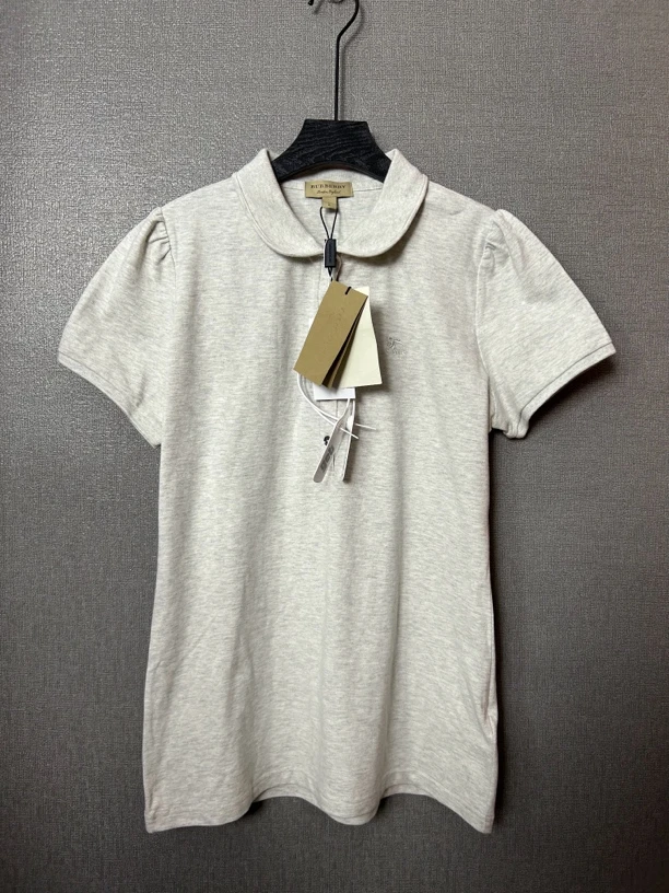 99新 BURBERRY/博柏利 Burberry白灰色娃娃领半袖衬衫99新