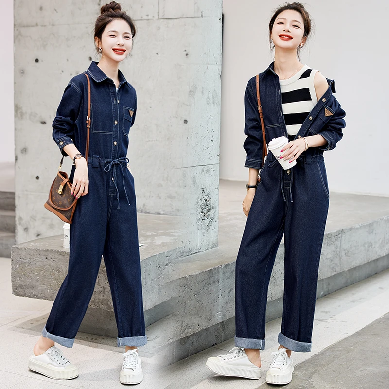 牛仔连体裤女2025春夏新款韩版时尚高腰宽松休闲显瘦工装连衣裤潮