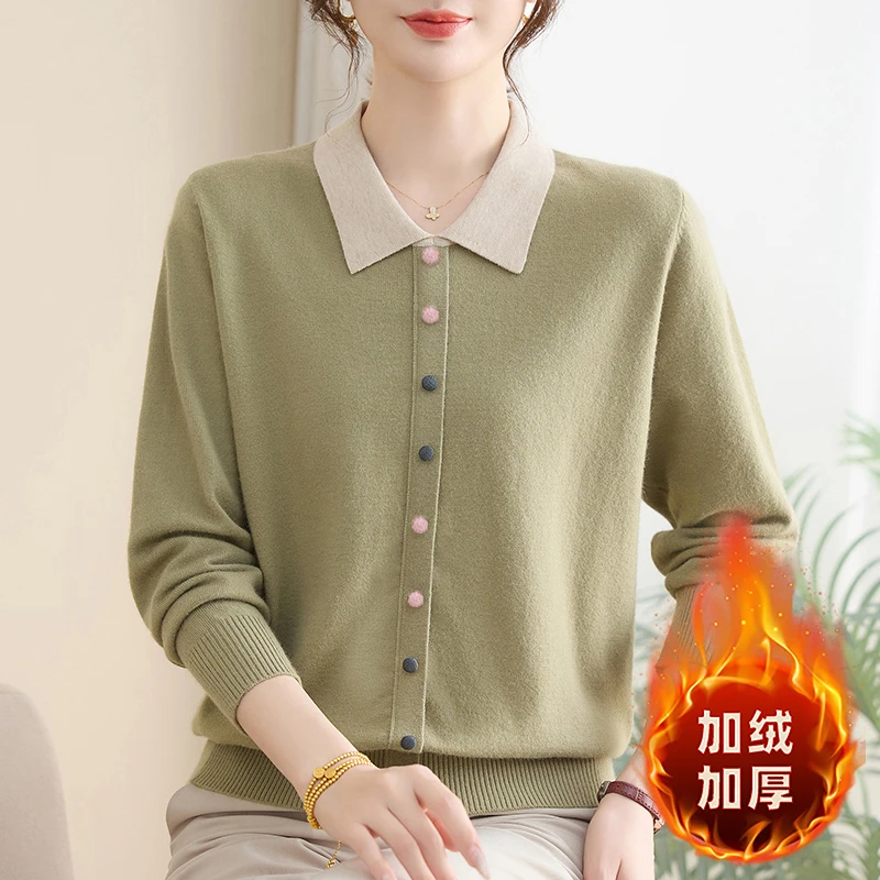 百搭常规翻领气质通勤风宽松针织衫长袖秋季上新套头中老年妈妈装