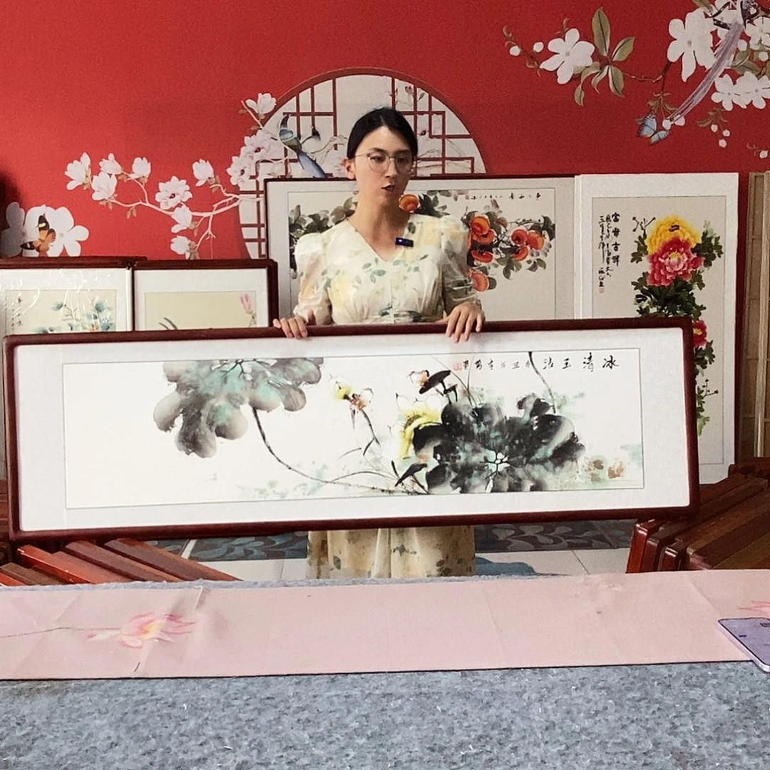 国画手写手绘带框包邮47✖️162国画作品