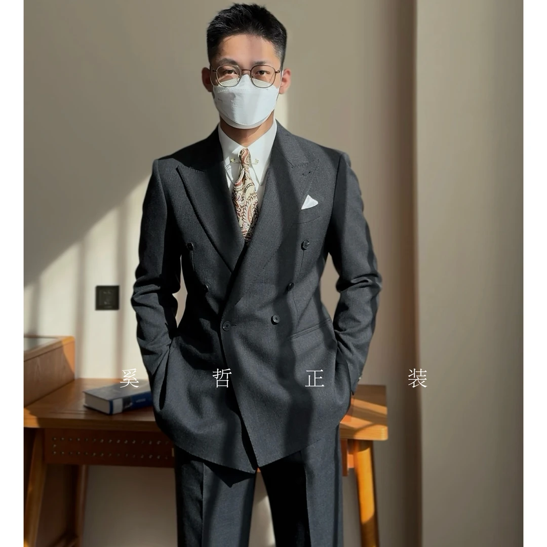 新款高定版型气质老钱新郎绅士风六扣一双排扣西服套装213