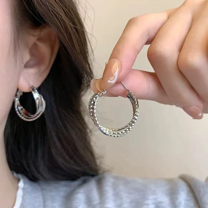 铜合金耳饰 多层交叉几何耳环女新款轻奢小众感百搭耳饰N2328