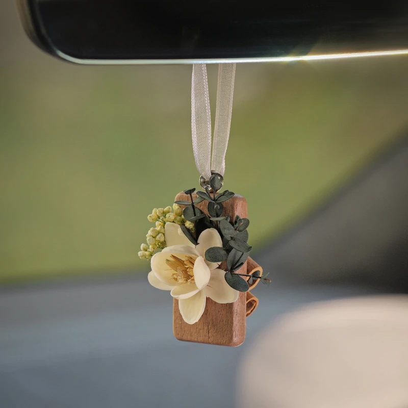 手工花车挂高级感植物香薰车载后视镜DIY装饰香水荷花季挂件套装