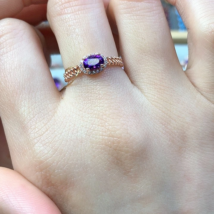 紫晶戒指银S925镶嵌天然紫水晶