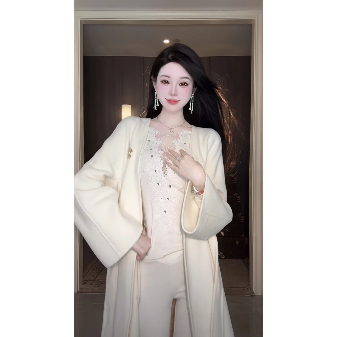 【雅乔定制】正反两穿V领蕾丝拼接针织打底上衣女长袖DYYK-25072587