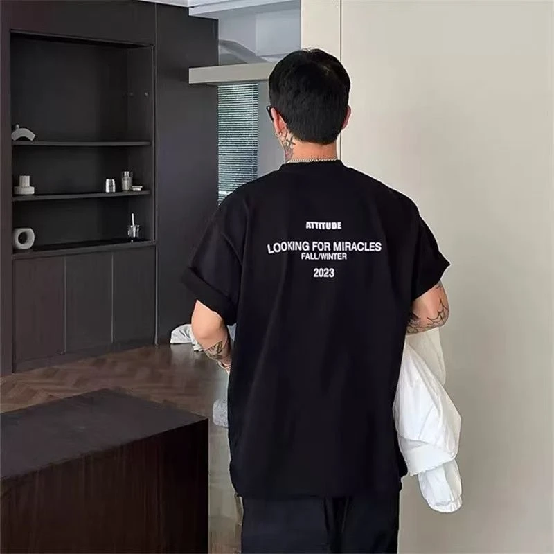 新款夏季重磅美式潮流男女字母T恤印花高街短袖潮牌宽松上衣ins潮