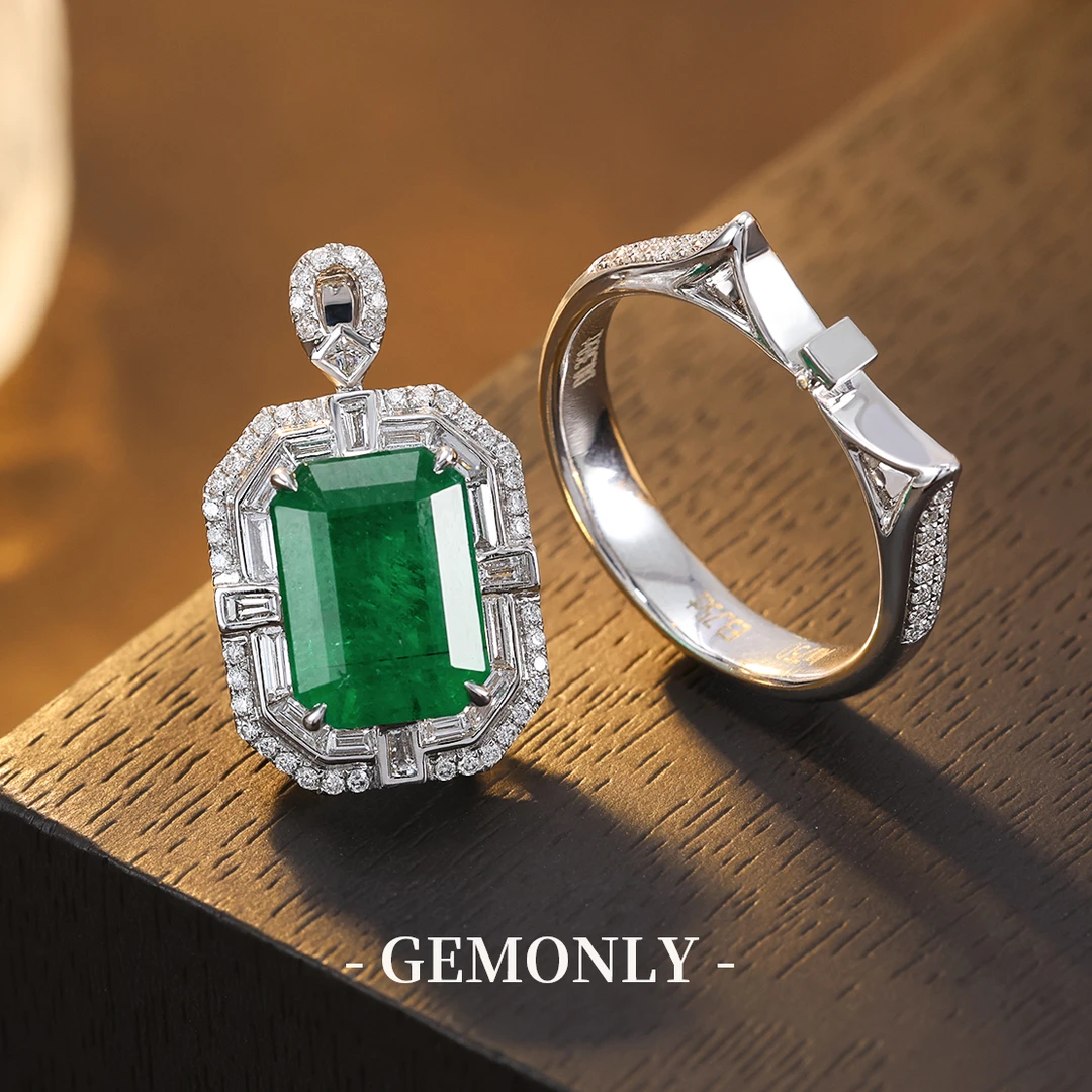 GEMONLY｜18K金天然祖母绿戒指吊坠两用款3.75ct