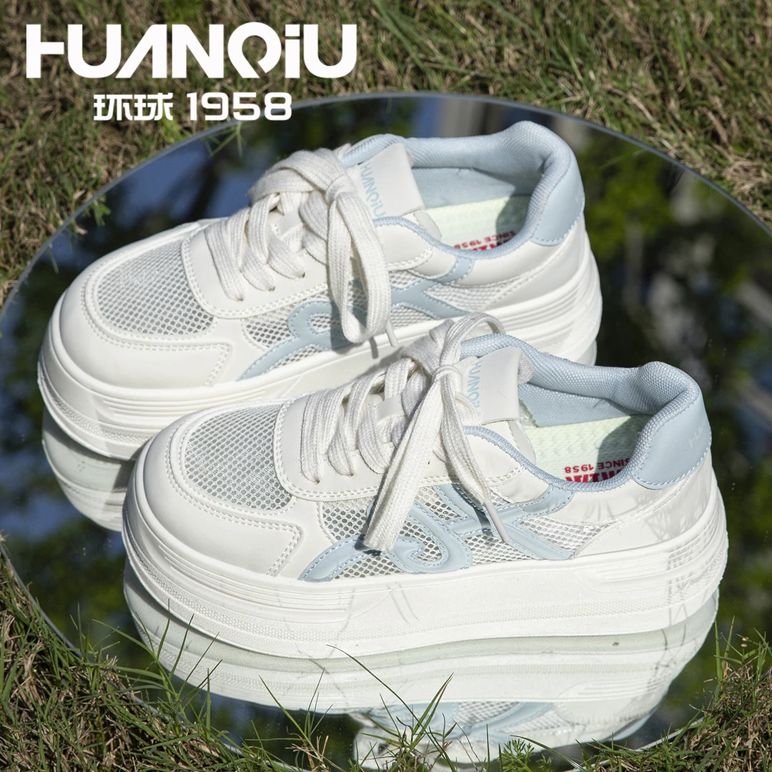 环球小众百搭女鞋透气增高休闲板鞋ins厚底2025年新款夏季小白鞋