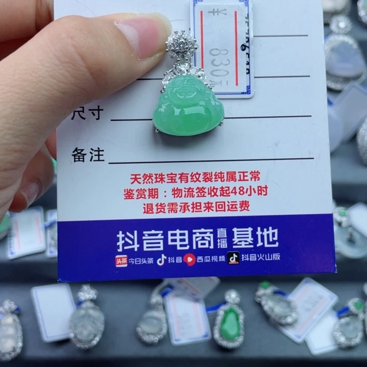 吊坠(不含链)银S925镶嵌翡翠山**富