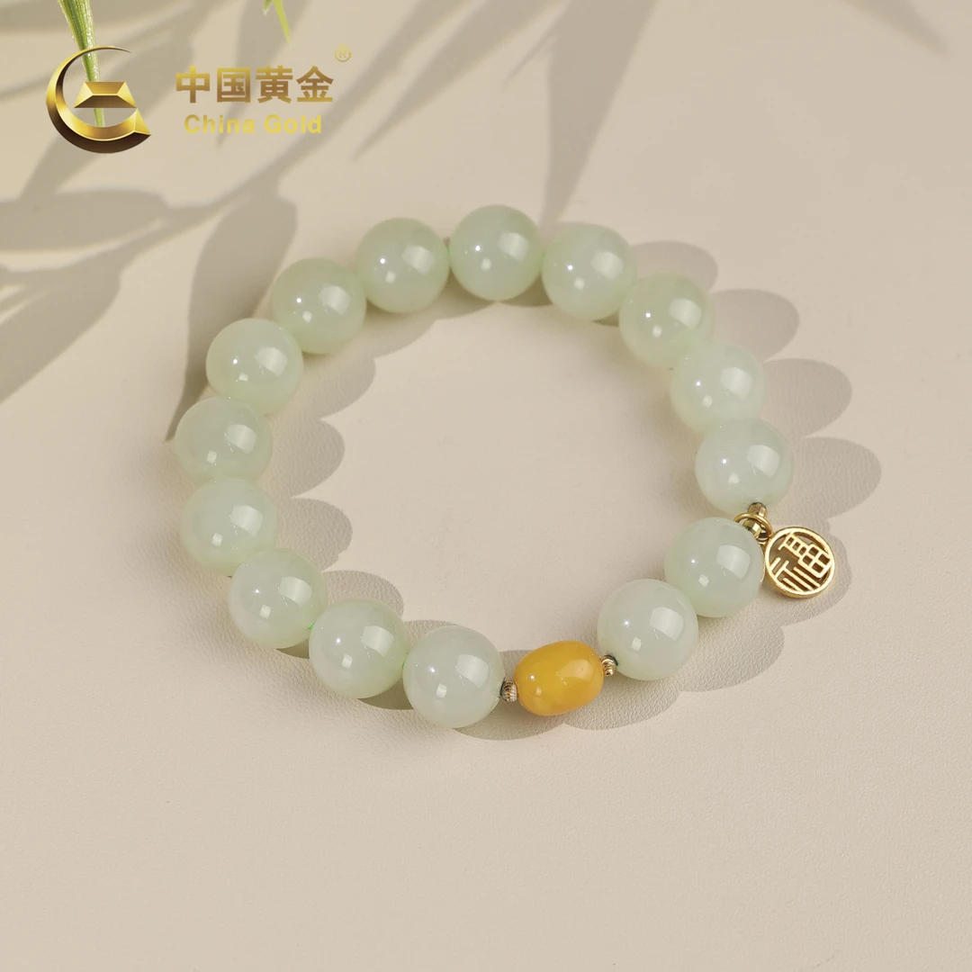 【中国黄金】奕晴 | 和田玉*手串*S925银镶嵌-S4084-Y