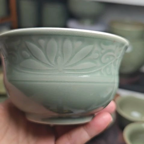 耀州窑荷花纹米饭碗四只