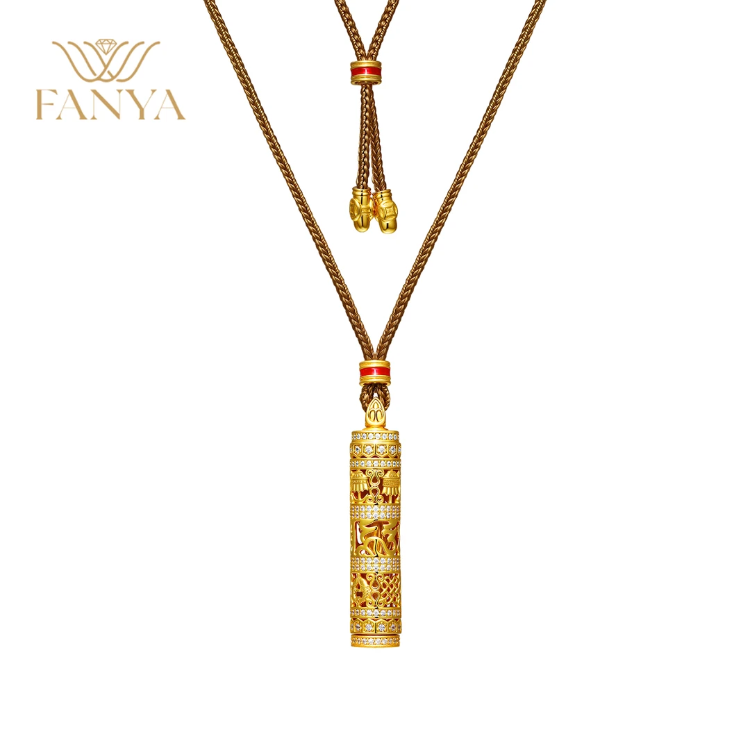 吊坠925银合成锆石 M.Y国风S925银挂坠转经桶项链镶嵌坠链金色