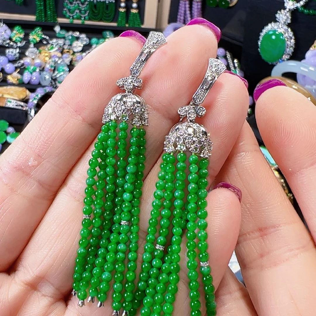 翡翠耳饰18K金镶嵌签收后24小时鉴赏期