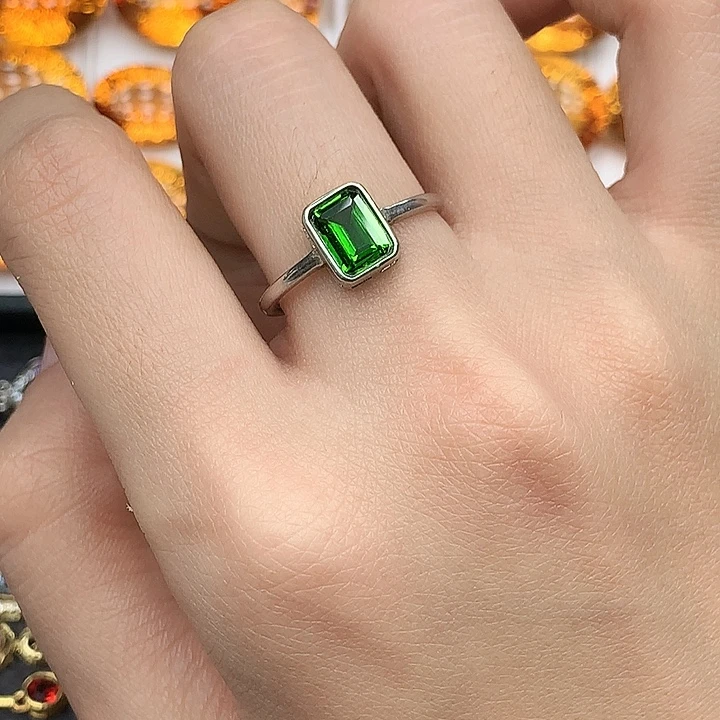 透辉石银S925镶嵌戒指