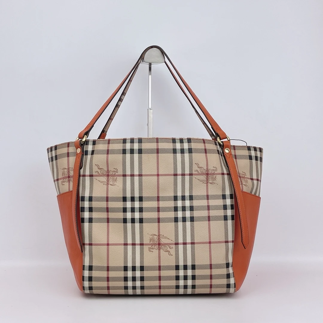 博柏利 橙色格子手提单肩包底长25 B729