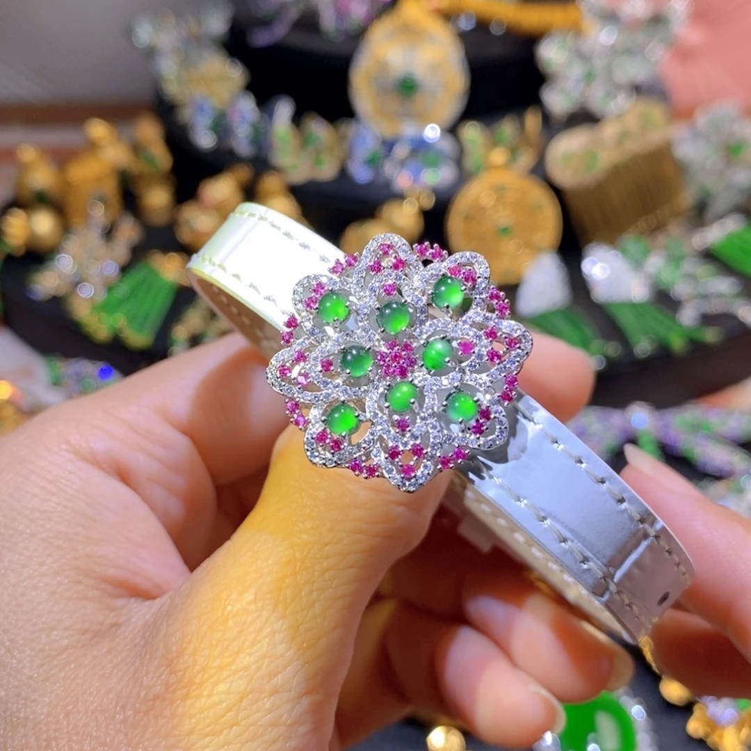 吊坠(不含链)银S925镶嵌翡翠
