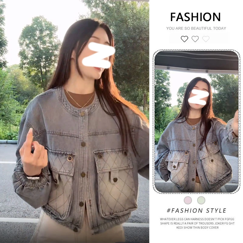 今年流行的爆款女装复古蓝色短款外套女春秋季小个子时尚百搭上衣