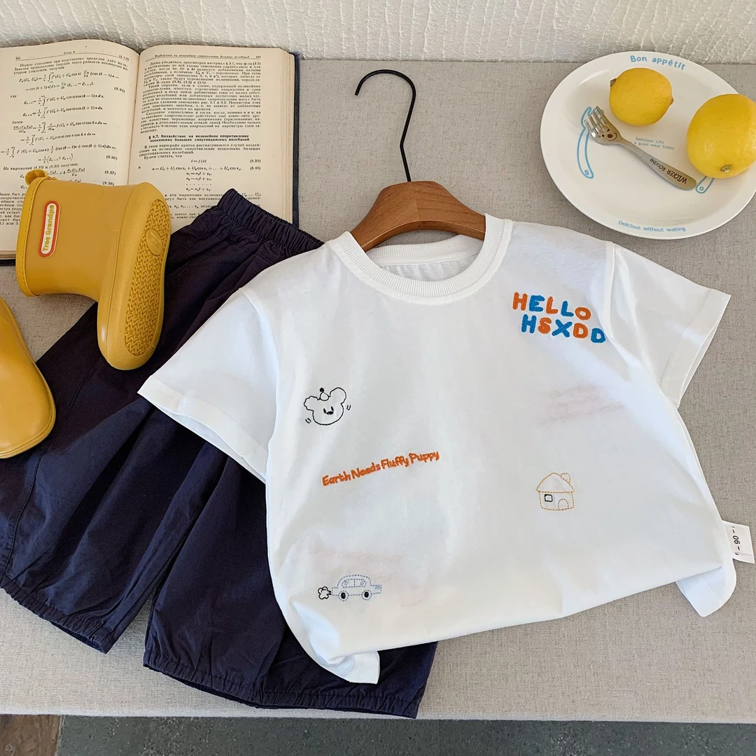 儿童T恤2025夏季男童韩版刺绣中小童宝宝夏装短袖t上衣