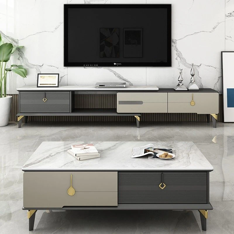 轻奢电视柜茶几组合家用客厅小户型伸缩岩板家具柜子茶桌茶台烤漆