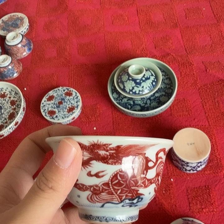 杯景德镇釉里红鱼化龙压手杯