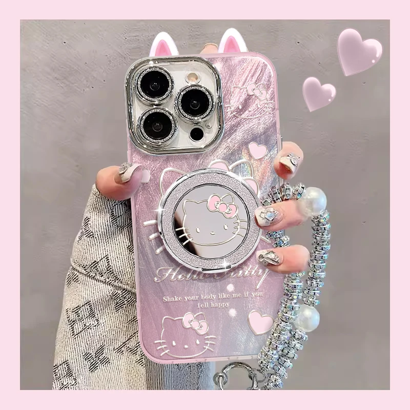 粉晕染KT猫头手机壳适用于苹果16/华为/oppo/vivo新款羽纱壳可爱