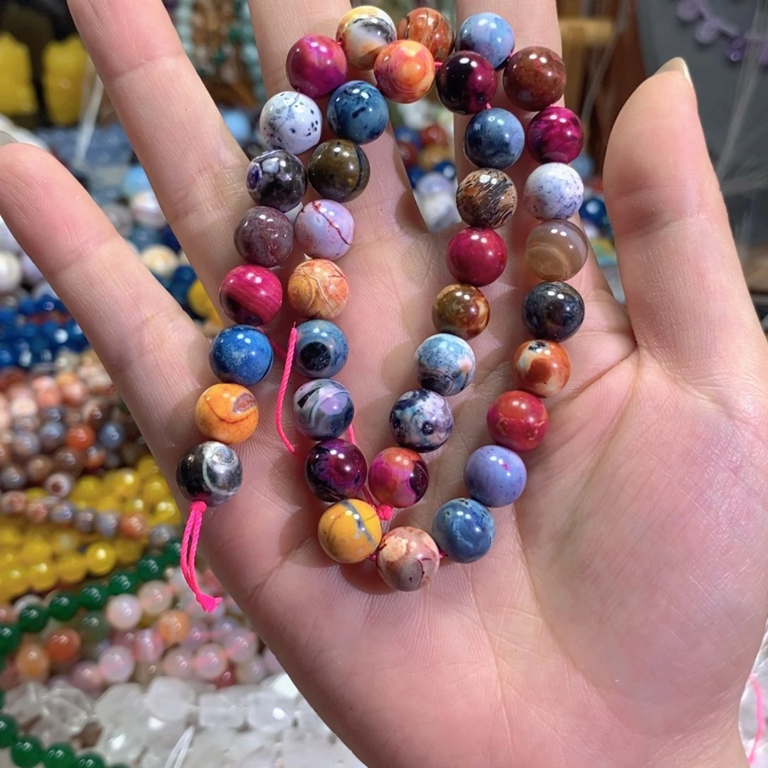玛瑙/玉髓未镶嵌珠宝半成品火焰玛瑙一条卡10mm