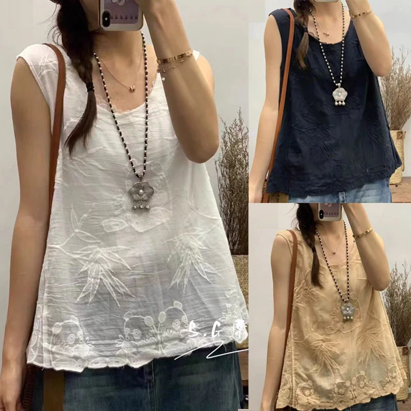 时尚新款纯色宽松休闲百搭显瘦无袖背心女文艺纯棉打底衫