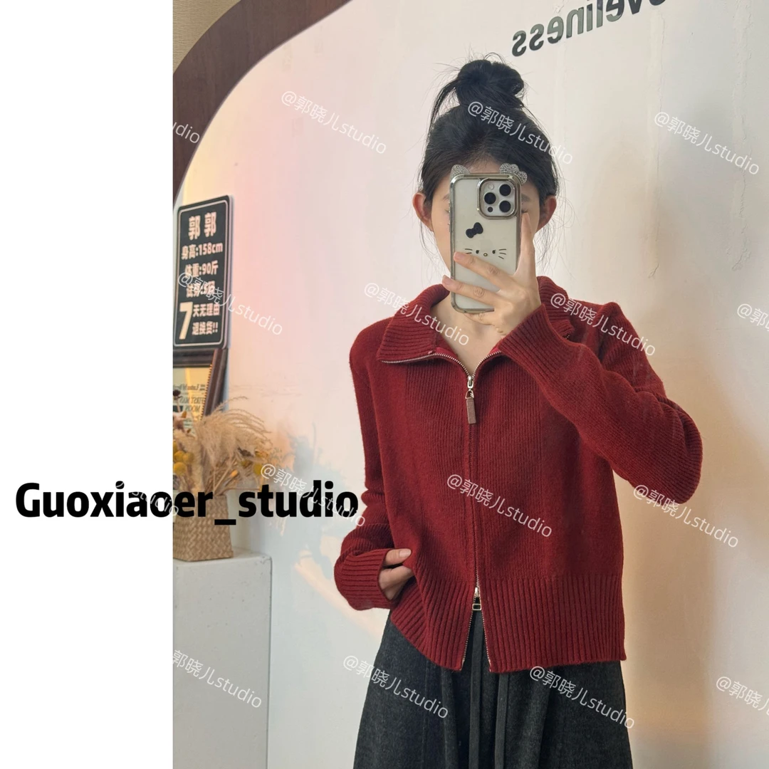 慵懒风时尚感拉链针织衫外套女2025秋冬百搭复古短款毛衣上衣5031