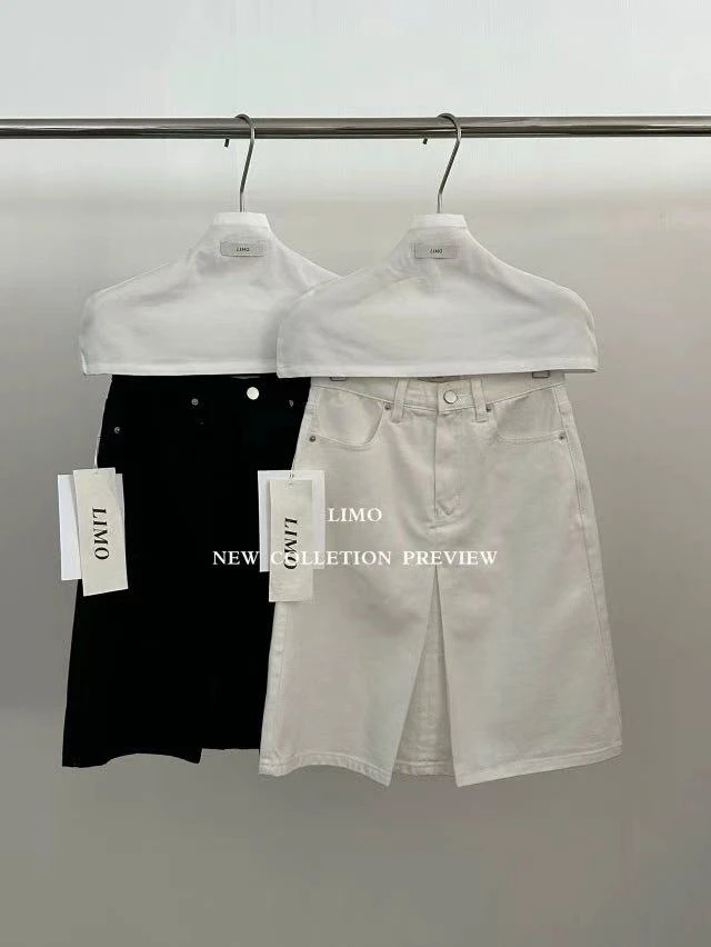 福秒-牛仔半裙！前褶开叉百搭牛仔半裙（MO5565#）LIMO