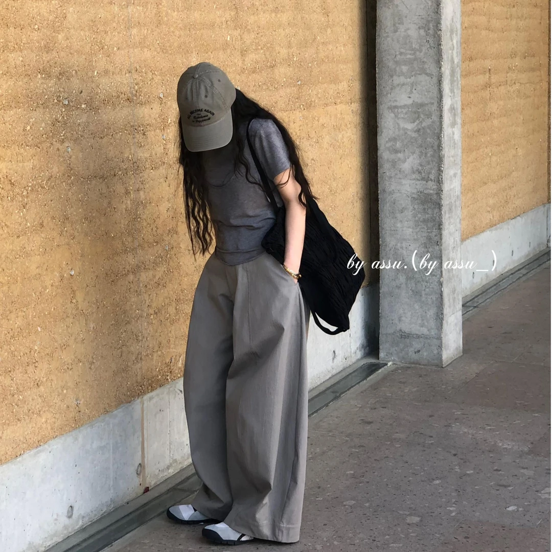 设计感圆领短袖t恤女夏季2025新款假两件正肩短款后背绑带上衣