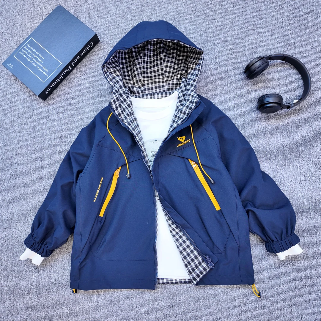 【小哥童装】男童中秋款两面穿风衣连帽拉链衫潮流风中大童外套6220