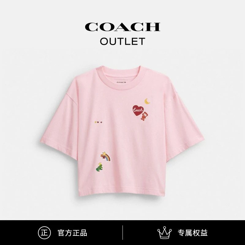 COACH/蔻驰奥莱 贴纸贴饰棉质短款T恤