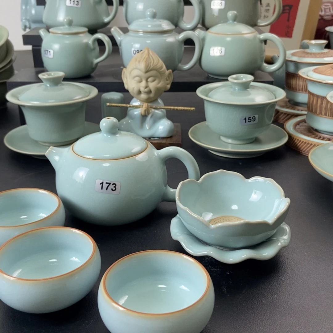 啦***卡微瑕天青釉六件套