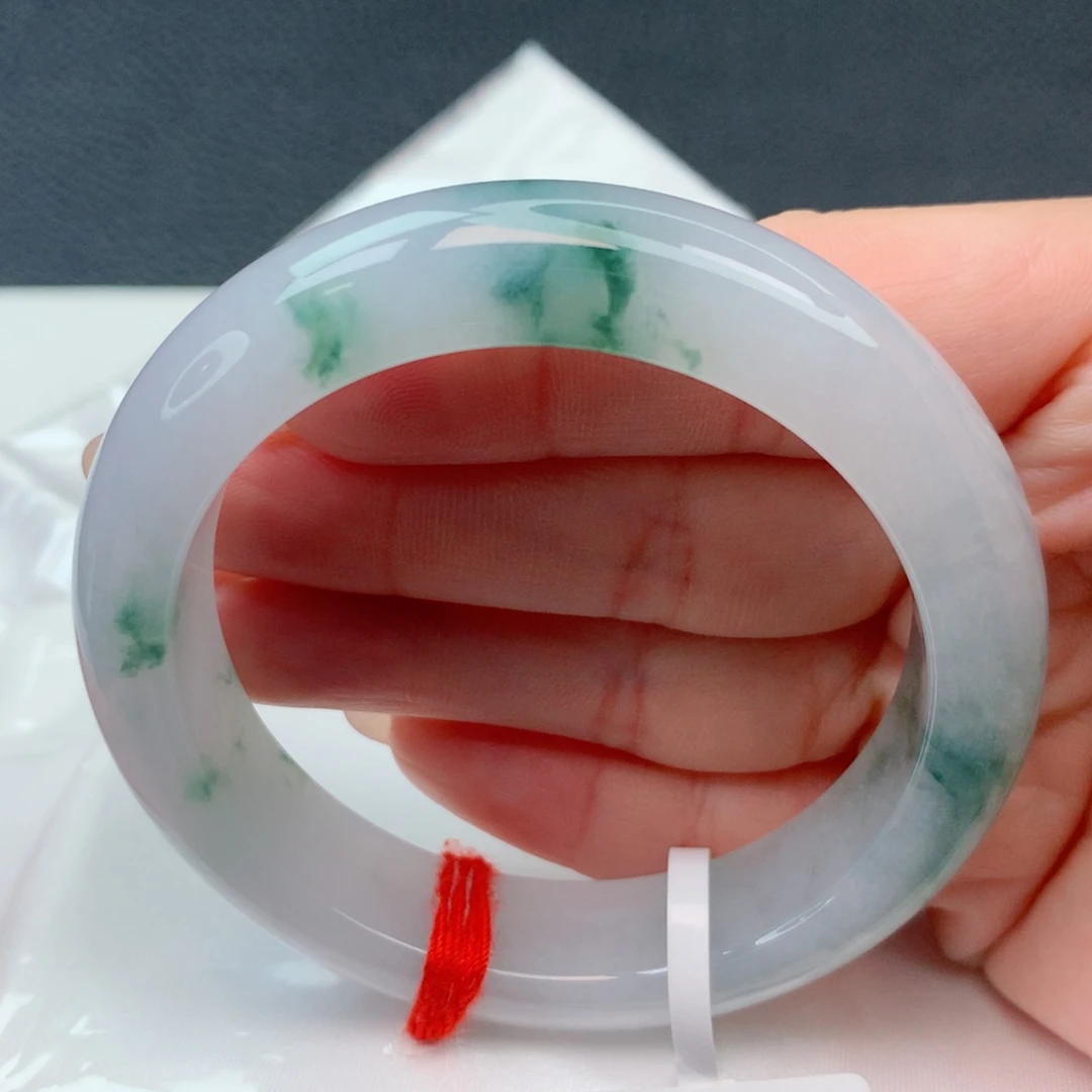 翡翠未镶嵌手镯53-54冰胶光灵动飘花