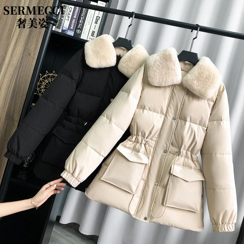 2025年冬季新款时尚抽绳收腰显瘦轻奢毛领短款小个子羽绒服女外套