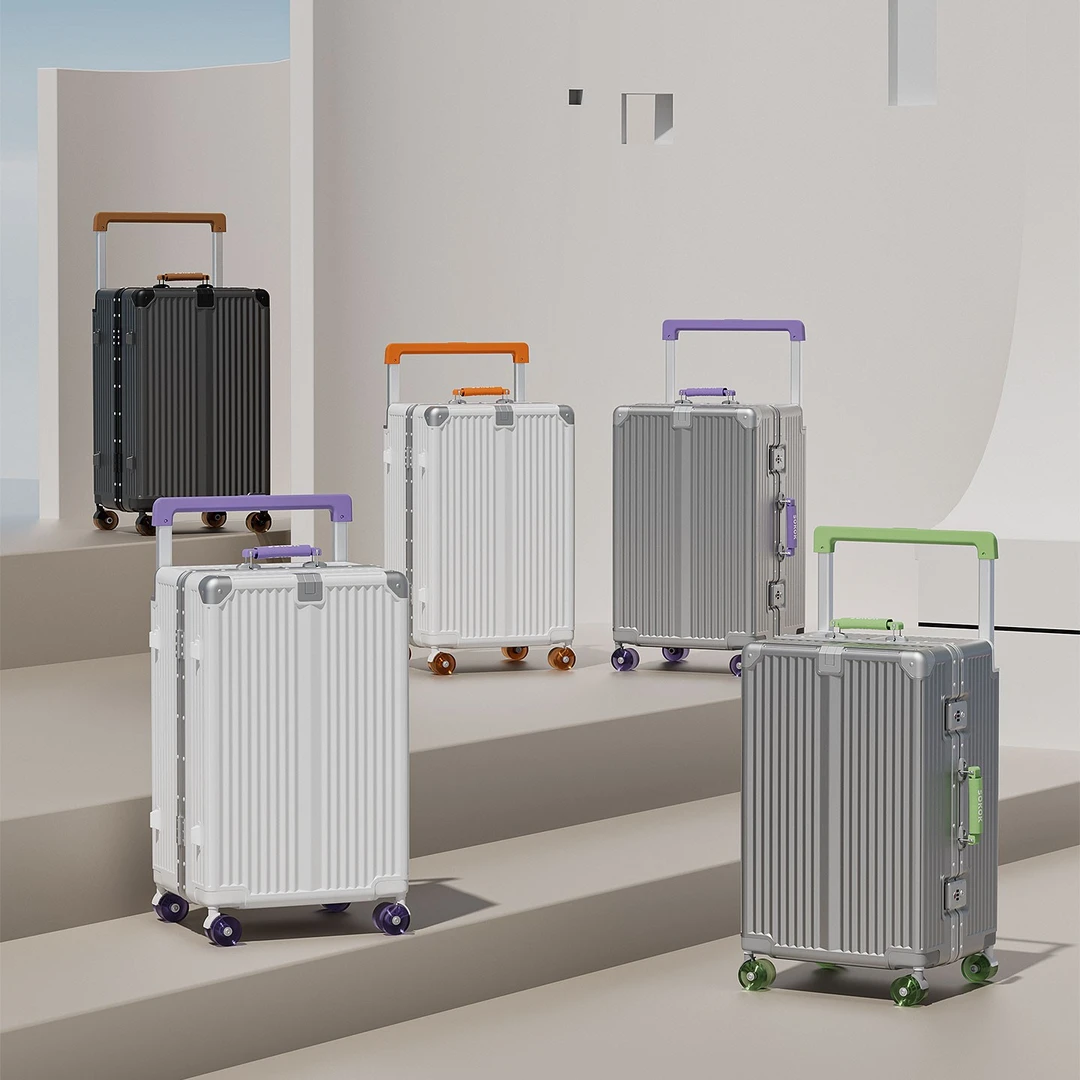 sokok新款撞色滑冰轮大容量行李箱女铝框大学生宽拉杆密码旅行箱