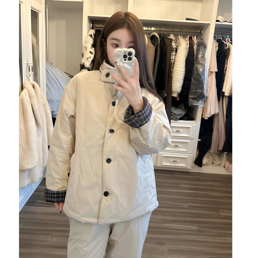 韩版纯色情侣款双面夹棉睡衣女秋冬款加厚大码棉服保暖家居服套装